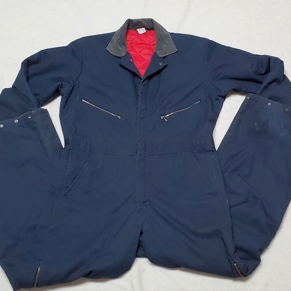 Vintage Wrangler Big Ben Navy Red Quilted Insulated Coveralls USA Made Medium - Picture 4 of 16